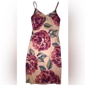 Floral Watercolor Roses Bodycon Dress with Spaghetti Straps